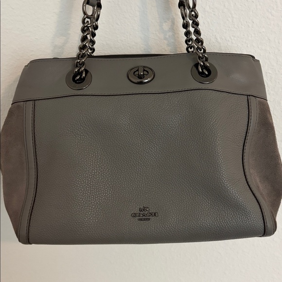 Coach Handbags - Coach Leather and Suede Shoulder Bag in Dove Gray with Gun Metal Hardware